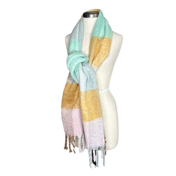 TOPSHOP Pastel Colorful Colorblock Fringe Thick Knit Scarf NWT Fall Winter Color - Picture 1 of 5